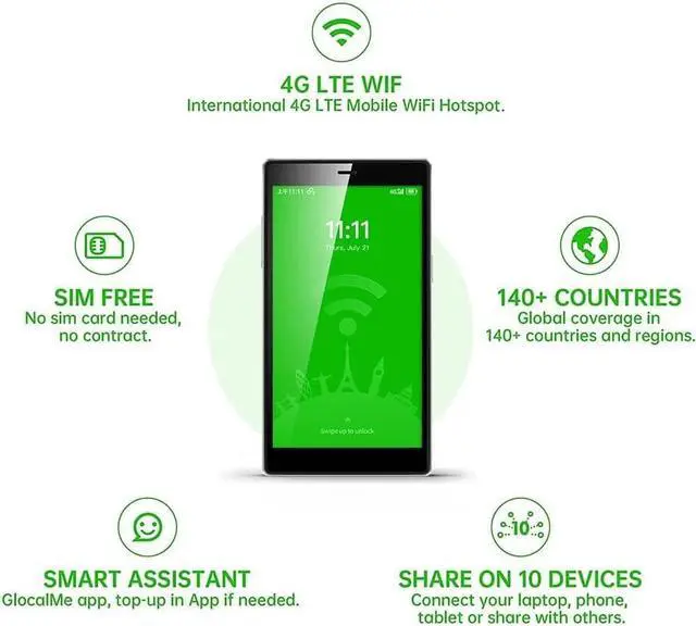 Alt view image 5 of 6 - GlocalMe G4 Pro 4G LTE Mobile Hotspot Router, with US 8GB & Global 1.1GB Data, 5 Touch Screen LCD Display Portable WiFi Hotspot for Travel, No Contract, SIMFREE, High Speed Pocket WiFi Device (Black)