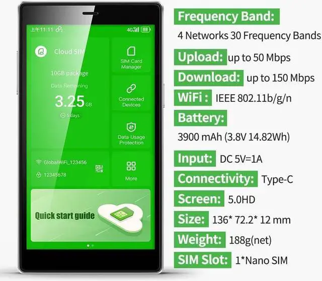 Alt view image 4 of 6 - GlocalMe G4 Pro 4G LTE Mobile Hotspot Router, with US 8GB & Global 1.1GB Data, 5 Touch Screen LCD Display Portable WiFi Hotspot for Travel, No Contract, SIMFREE, High Speed Pocket WiFi Device (Black)