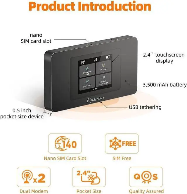 Alt view image 5 of 7 - GlocalMe DuoTurbo 4G LTE Portable WiFi Mobile Hotspot for Travel, with US 8GB & Global 1GB Data, No SIM Card Needed, Unlock Router Device for Home in 140+ Countries,Smart Local Network Auto-Selection