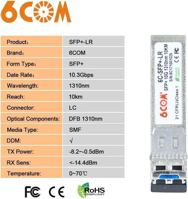Alt view image 7 of 7 - 10Pack 10GBase-LR SFP+ Transceiver, 10G LC Single Mode Module for Cisco SFP-10G-LR, Meraki MA-SFP-10GB-LR, Ubiquiti UF-SM-10G, Mikrotik, D-Link, Supermicro, Netgear DDM, 1310nm, 10km