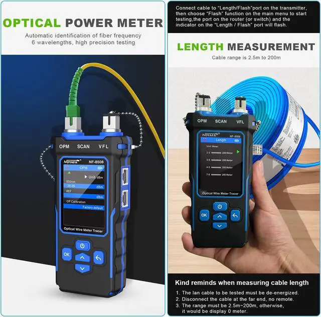 Alt view image 5 of 7 - New Upgraded Network Cable Tester with Optical Power Meter VFL,RJ11 RJ45 Wire Cable Tracer for Telephone, Ethernet, Video, Tone Generator,CAT5 CAT6 Cable Toner Ethernet Cable Tester PoE