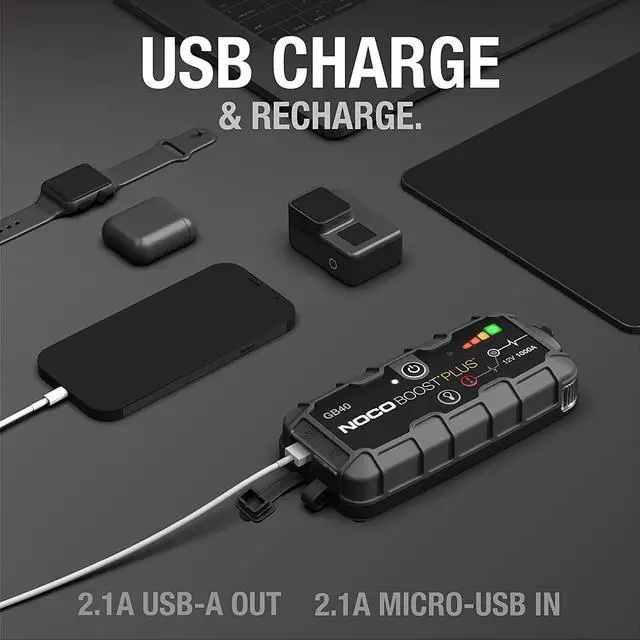 Alt view image 4 of 6 - Boost Plus GB40 1000 Amp 12-Volt UltraSafe Lithium Jump Starter Box, Car Battery Booster Pack, Portable Power Bank Charger, and Jumper Cables for up to 6-Liter Gasoline and 3-Liter Diesel Engines