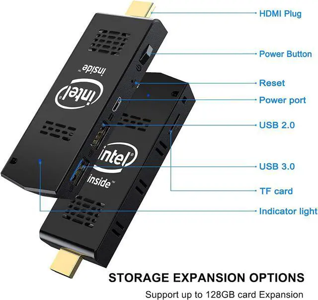 Alt view image 2 of 7 - Compuetr Stick Mini PC Stick 8GB RAM 128GB ROM with Intel Atom Z8350 & Windows 10 Pro Support Auto-On After Power Failure,Support 4K HD,Dual Band WiFi 2.4G/5G, BT 4.2