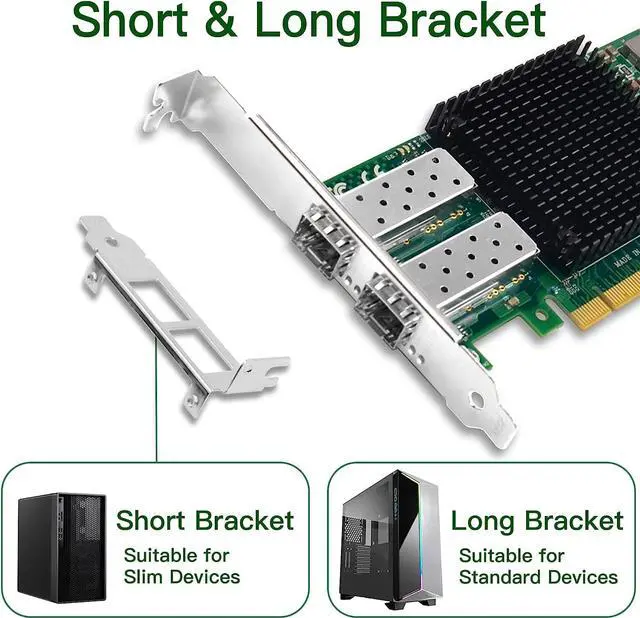 Alt view image 3 of 7 - 10Gb Ethernet NIC with BCM57810S Controller, 10G PCI-E Network Card Compare to Broadcom 57810S Converged Ethernet Network Adapter, Dual SFP+ Ports, PCI Express X8