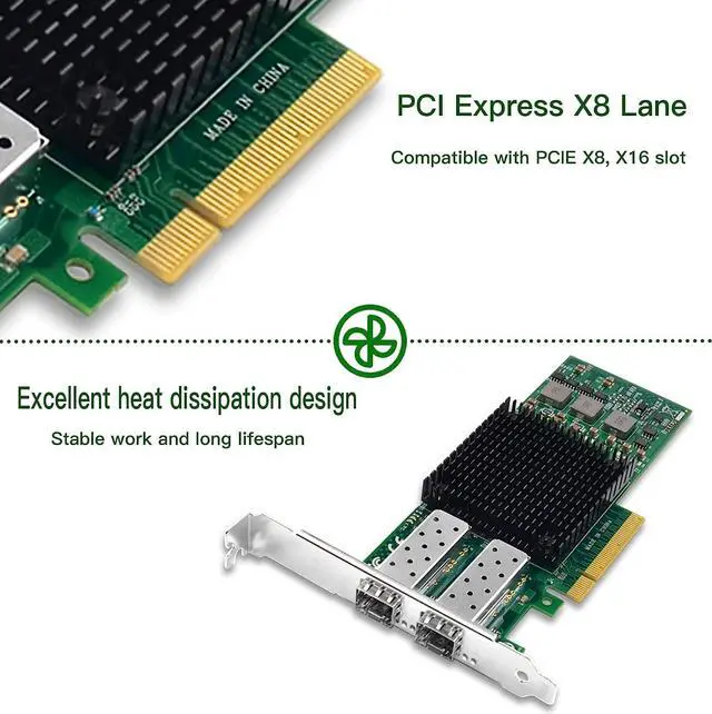 Alt view image 4 of 7 - 10Gb Ethernet NIC with BCM57810S Controller, 10G PCI-E Network Card Compare to Broadcom 57810S Converged Ethernet Network Adapter, Dual SFP+ Ports, PCI Express X8
