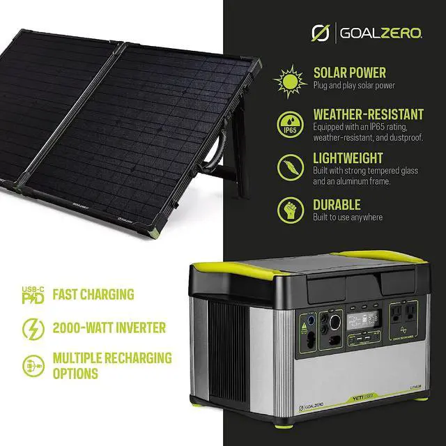 Alt view image 2 of 7 - Goal Zero Yeti 1500X Portable Power Station, 1516-Watt-Hour Portable Lithium-Battery Emergency Power Station, 2000-Watt Portable AC-Inverter Generator with Boulder 100 Briefcase Portable Solar Panel