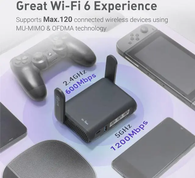 Alt view image 3 of 7 - GL.iNet GL-AXT1800 (Slate AX) Pocket-Sized Wi-Fi 6 Gigabit Travel Router, Extender/Repeater for Hotel&Public Network, VPN Client&Server, OpenWrt, Adguard Home, USB 3.0, Network Storage, TF Card Slot