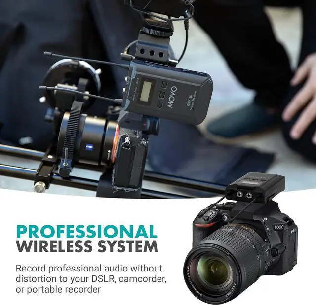 Alt view image 3 of 7 - Movo WMX-20-DUO 48-Channel UHF Wireless Lavalier Microphone System with 1 Receiver, 2 Transmitters, and 2 Lapel Microphones Compatible with DSLR Cameras (330' ft Audio Range)
