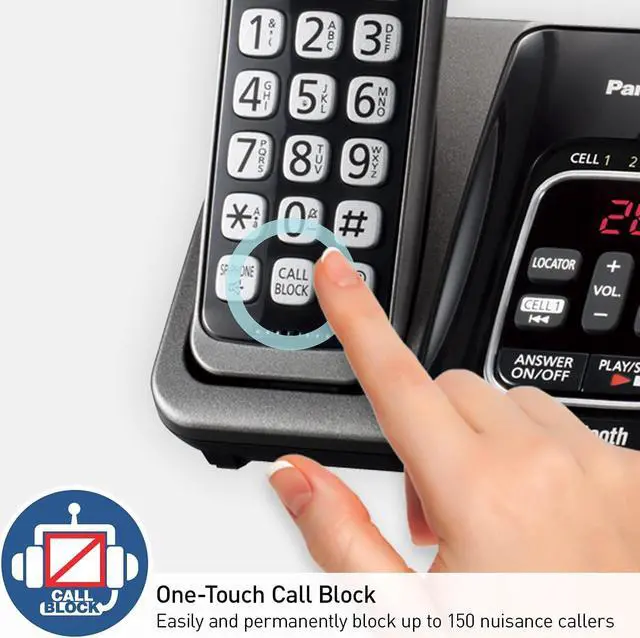Alt view image 4 of 6 - Panasonic Expandable Cordless Phone System with Link2Cell Bluetooth, Voice Assistant, Answering Machine and Call Blocking - 4 Cordless Handsets - KX-TGD664M (Metallic Black)