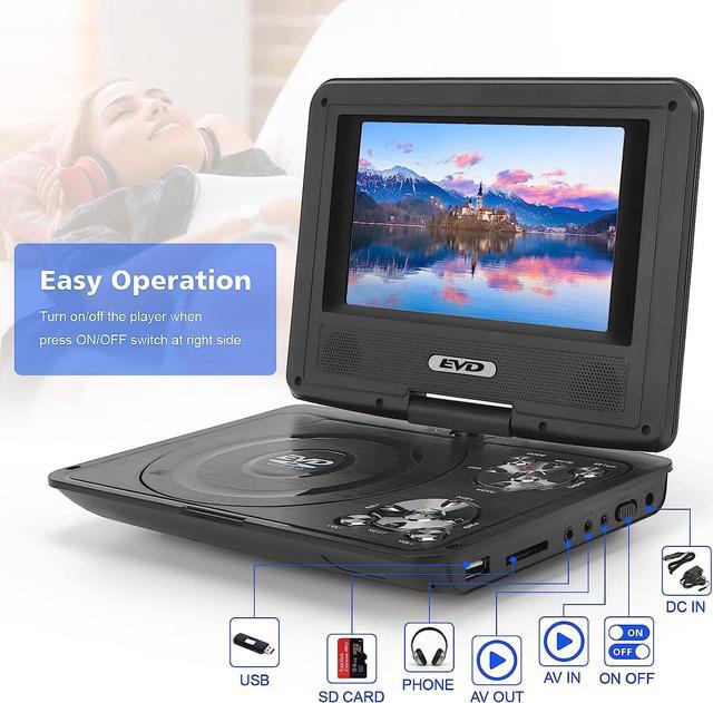 Alt view image 2 of 7 - 9.5" Portable DVD Player with 7.5" Swivel Screen,Car DVD Player Support CD/DVD/SD Card/USB/Headphones, Remote Control, Car Charger, Power Adaptor (Black)