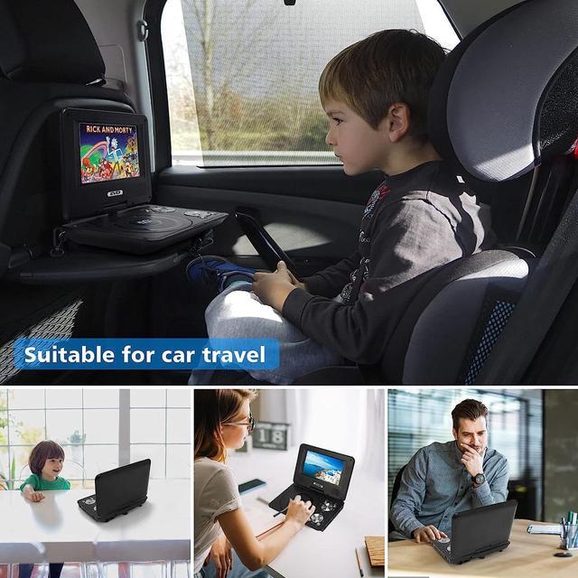 Alt view image 7 of 7 - 9.5" Portable DVD Player with 7.5" Swivel Screen,Car DVD Player Support CD/DVD/SD Card/USB/Headphones, Remote Control, Car Charger, Power Adaptor (Black)