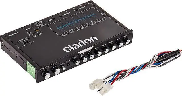Alt view image 3 of 3 - EQS755 7-Band Car Audio Graphic Equalizer with Front 3.5mm Auxiliary Input, Rear RCA Auxiliary Input and High Level Speaker Inputs, BLACK
