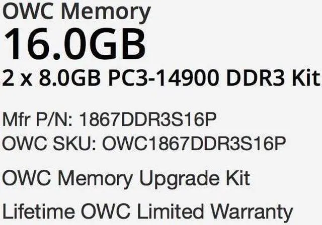 Alt view image 2 of 4 - OWC 16GB (2 x 8GB) PC14900 DDR3 1866MHz SO-DIMMs Memory Compatible with 2015 (Late) iMac 27" w/Retina 5K Models and Compatible PCs (OWC1867DDR3S16P)