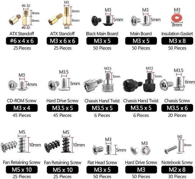 Alt view image 2 of 7 - 502pc Computer Screws Assortment Kit | Motherboard Standoff Risers Screw Set for HDD Hard Drive, Computer Case, Fan, Graphics, Chassis, ATX Case | Computer Motherboard Screws Kit for DIY & Repair