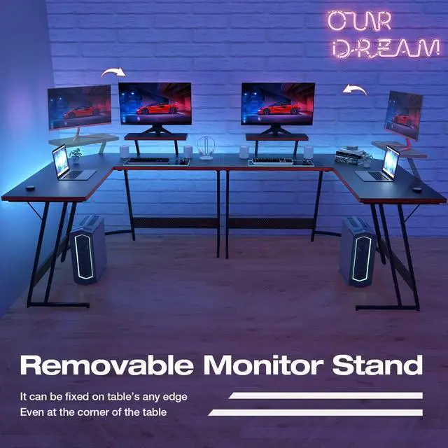 Alt view image 3 of 6 - Homall L Shaped Gaming Desk Computer Corner Desk Pc Gaming Desk Table with Large Monitor Riser Stand for Home Office Sturdy Writing Workstation (Black,51 Inch)