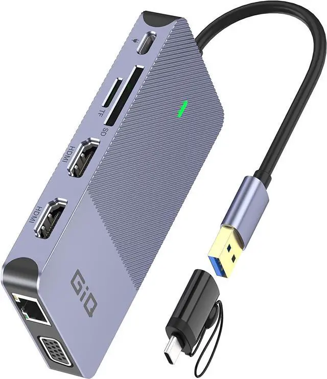Main image of USB Docking Station  USB C hub USB 3.0 to Dual HDMI VGA Adapter Triple Display USB C Laptop Docking Station Dual Display Compatible for MacBook M1 USB Dock-Grey