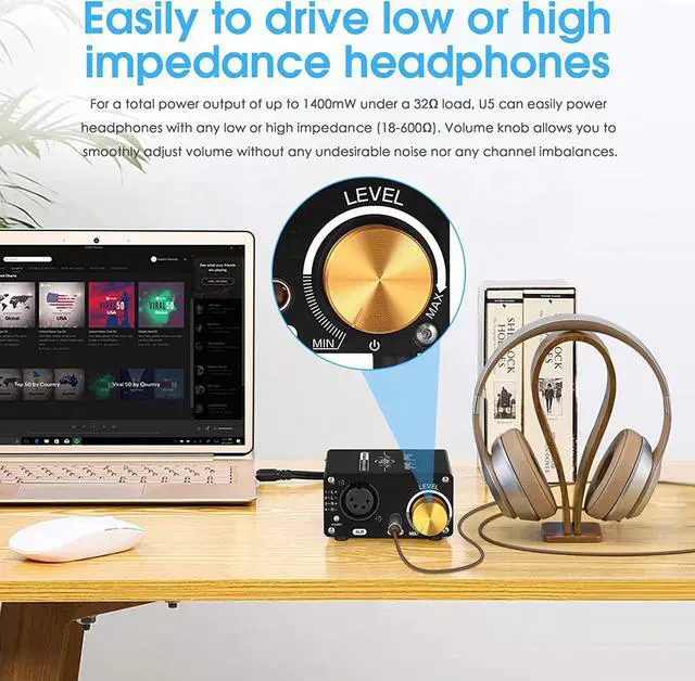 Alt view image 4 of 7 - U5 Headphone Amps, Mini Fully Balanced Amplifier for Home Desktop PC XLR / 4.4mm Headsets, DC 5V