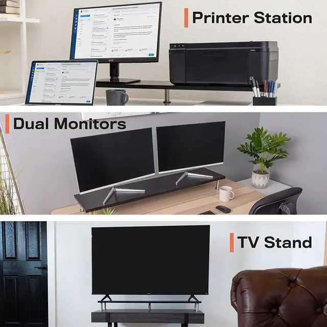 Alt view image 5 of 7 - Dual Monitor Stand for 2 Monitors, Large Monitor Riser Made with Solid Bamboo, Perfect Desk Shelf Organizer for Desktop, 42 Inch Wood Platform for Computer Screens, Laptop or TV, Brown