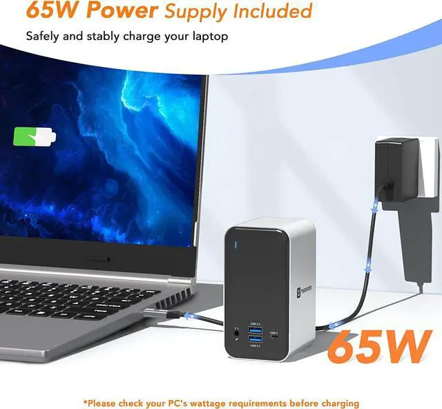 Alt view image 2 of 7 - Powered USB C Docking Station Dual Monitor, Laptop Docking Station with Power Delivery, 2 HDMI, DisplayPort, 7 USB, Gigabit Ethernet, Audio, USB-C Dock for Laptop Dell/HP/Surface