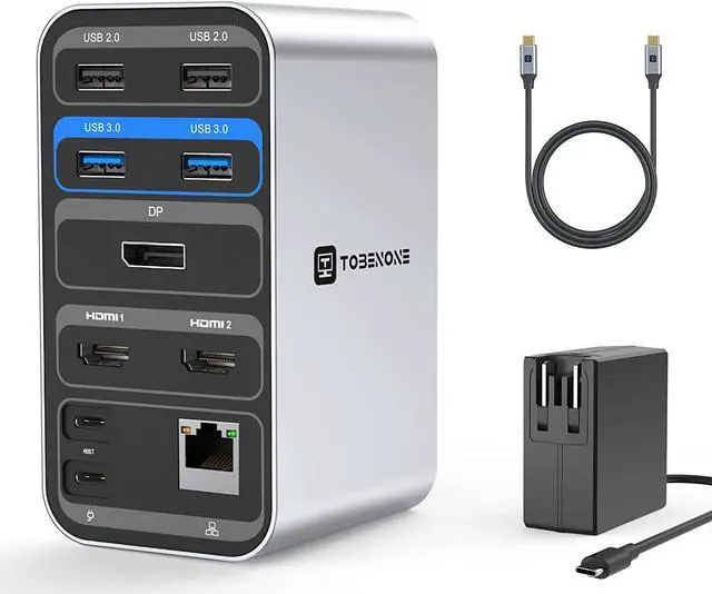 Main image of Powered USB C Docking Station Dual Monitor, Laptop Docking Station with Power Delivery, 2 HDMI, DisplayPort, 7 USB, Gigabit Ethernet, Audio, USB-C Dock for Laptop Dell/HP/Surface