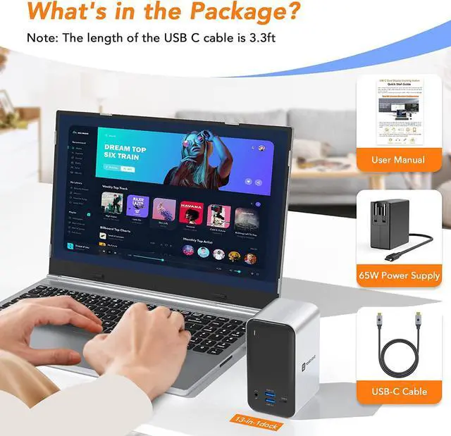 Alt view image 5 of 7 - Powered USB C Docking Station Dual Monitor, Laptop Docking Station with Power Delivery, 2 HDMI, DisplayPort, 7 USB, Gigabit Ethernet, Audio, USB-C Dock for Laptop Dell/HP/Surface