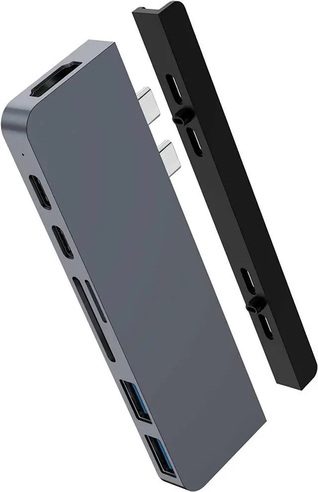 Main image of USB C Hub, Hyper Duo 7-in-2 USB C Adapter - MacBook Pro Adapter with Magnetic Grip, 4K HDMI, USB-C 40Gbps 100W PD, 3.1 USB-A, MicroSD/SD - Space Gray