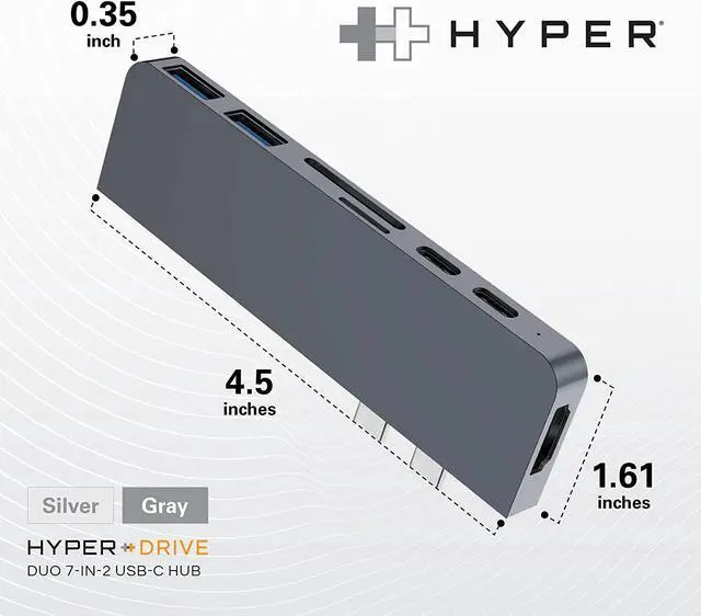 Alt view image 3 of 7 - USB C Hub, Hyper Duo 7-in-2 USB C Adapter - MacBook Pro Adapter with Magnetic Grip, 4K HDMI, USB-C 40Gbps 100W PD, 3.1 USB-A, MicroSD/SD - Space Gray