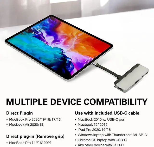 Alt view image 6 of 7 - USB C Hub, Hyper Duo 7-in-2 USB C Adapter - MacBook Pro Adapter with Magnetic Grip, 4K HDMI, USB-C 40Gbps 100W PD, 3.1 USB-A, MicroSD/SD - Space Gray