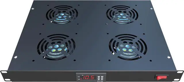 Main image of Rack Mount Fan - 4 Fans Server Cooling System - 1U 19" Rackmount Cabinet Panel w/Adjustable Temperature Control (Heat Monitor - Digital Display) Alarm Sensor (Overheat Air Flow Exhaust)