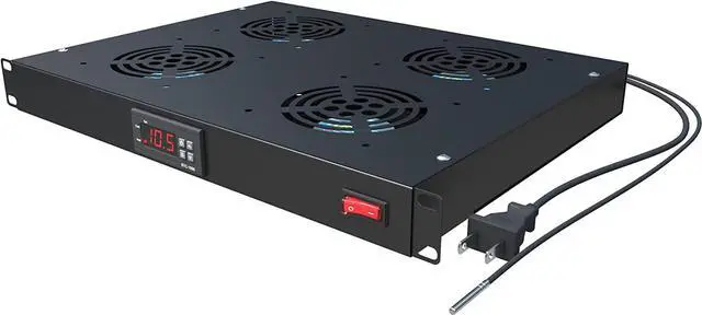 Alt view image 2 of 6 - Rack Mount Fan - 4 Fans Server Cooling System - 1U 19" Rackmount Cabinet Panel w/Adjustable Temperature Control (Heat Monitor - Digital Display) Alarm Sensor (Overheat Air Flow Exhaust)