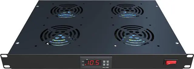 Alt view image 4 of 6 - Rack Mount Fan - 4 Fans Server Cooling System - 1U 19" Rackmount Cabinet Panel w/Adjustable Temperature Control (Heat Monitor - Digital Display) Alarm Sensor (Overheat Air Flow Exhaust)