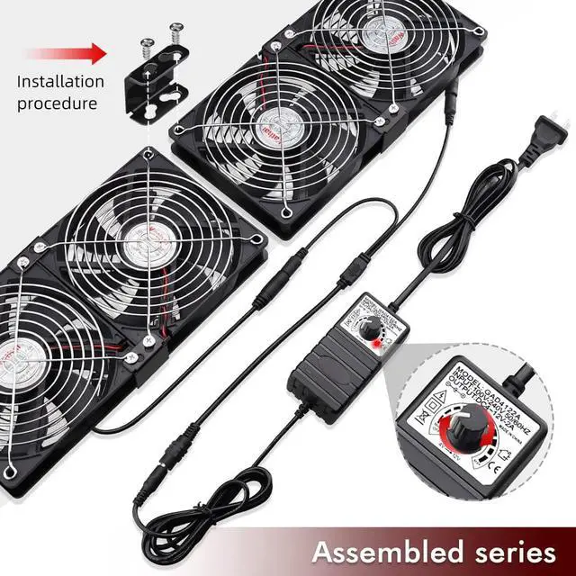 Alt view image 2 of 6 - 4 x 120mm Mining Rig Server Rack Fan with 100V - 240V AC Power Variable Speed Control, Big Airflow for DIY Cooling CPU GPU,AV Cabinets, TVs Routers. Audio Amplifier, Refrigerator, Home Heater