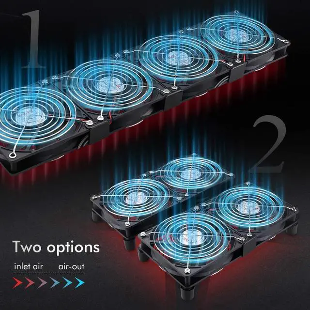 Alt view image 3 of 6 - 4 x 120mm Mining Rig Server Rack Fan with 100V - 240V AC Power Variable Speed Control, Big Airflow for DIY Cooling CPU GPU,AV Cabinets, TVs Routers. Audio Amplifier, Refrigerator, Home Heater