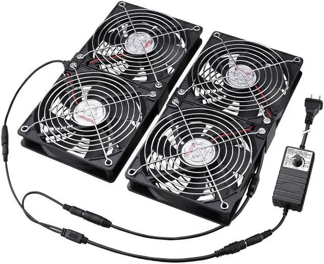 Main image of 4 x 120mm Mining Rig Server Rack Fan with 100V - 240V AC Power Variable Speed Control, Big Airflow for DIY Cooling CPU GPU,AV Cabinets, TVs Routers. Audio Amplifier, Refrigerator, Home Heater