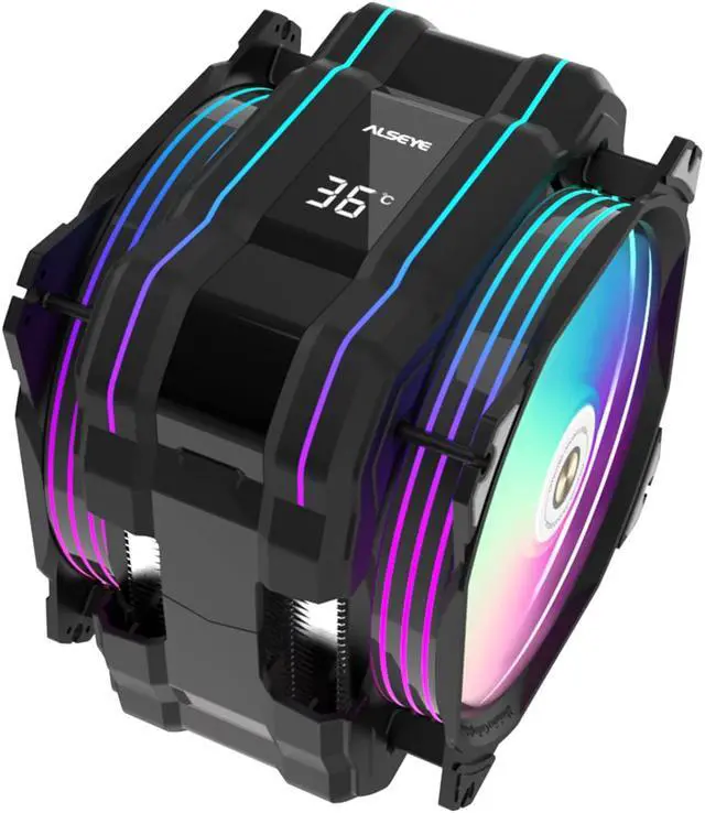 Main image of ALSEYE M120D Plus CPU Air Cooler, Temperature Displayed CPU Cooler Comes with Dual ARGB & PWM 120mm Max Series Fans, Compatible with Intel LGA1700 /1200 /115X /2011/2066 /1366 and AMD AM4/AM5 (Black)