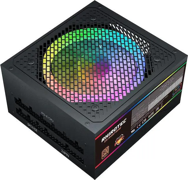 Main image of ATX 750W PC Power Supply, RHOROTEC 80 Plus Bronze Certified Active PFC PSU with 120mm Smart RGB Fan 25 Lighting Modes