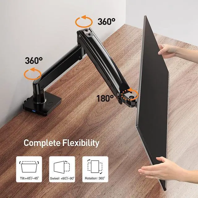 Alt view image 4 of 7 - ErGear Ultrawide Monitor Arm with USB, Monitor Mount Fits 13-35 Screen, Monitor Stand with Full Motion Gas Spring Arm Holds from 4.4lbs to 26.4lbs