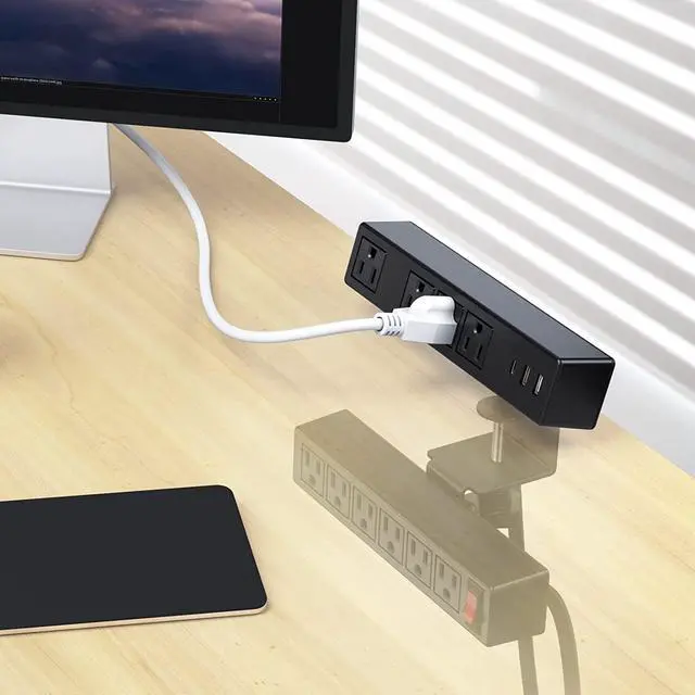 Alt view image 7 of 7 - 2 in 1 Desktop Edge Power Strip,Removable Clamp Power Outlet Socket Under Desk 6AC Outlests with Switch & 4 AC Outlets 2 USB-A Ports,1 USB-C Port with Switch,6.5 ft Extension Cord