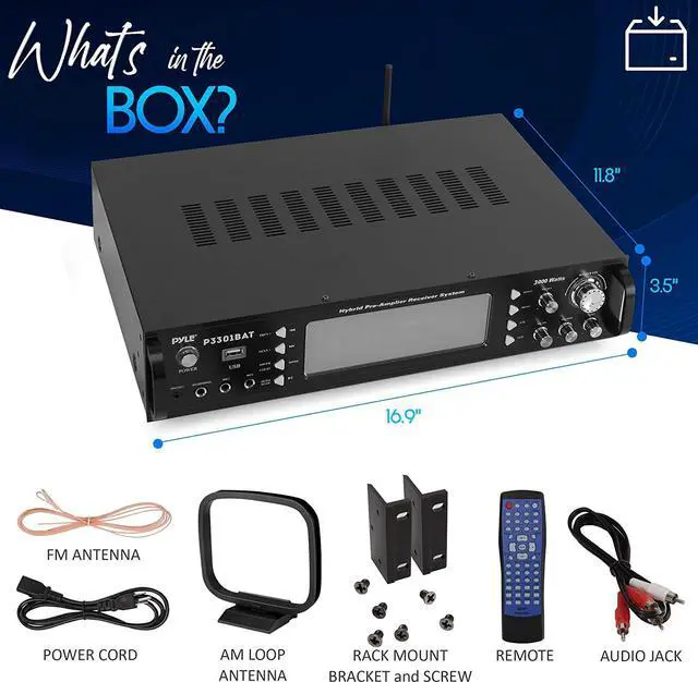 Alt view image 7 of 7 - Wireless Bluetooth Home Stereo Amplifier - Hybrid Multi-Channel 3000 Watt Power Amplifier Home Audio Receiver System w/ AM/FM Radio, MP3/USB,AUX,RCA Karaoke Mic in - Rack Mount, Remote - P3301BAT