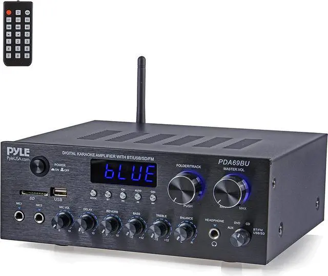 Main image of Bluetooth Home Audio Amplifier Receiver Stereo 300W Dual Channel Sound Audio System w/MP3, USB, SD, AUX, RCA, MIC, Headphone, FM, LED, Reverb Delay, for Home Theater Speakers, Studio - PDA69BU