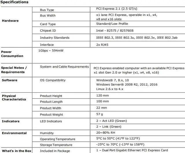 Alt view image 7 of 7 - Dual-Port PCIe Gigabit Network Card 1000M PCI Express Ethernet Adapter with Intel 82575/82576 Two Ports LAN NIC Card for Support PXE for Windows/Windows Server/Linux/Freebsd/DOS with Low Profile