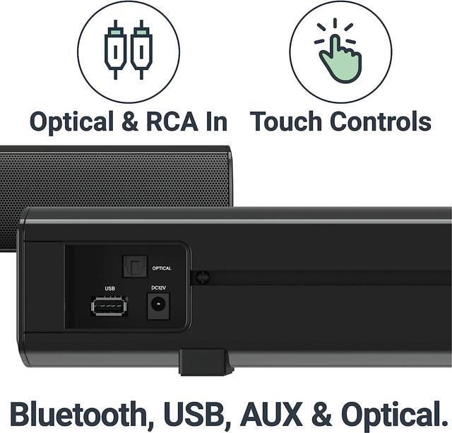 Alt view image 3 of 7 - Bowfell Small Sound Bar for TV with Bluetooth, RCA, USB, Opt, AUX Connection, Mini Sound/Audio System for TV Speakers/Home Theater, Gaming, Projectors, 50 watt, 15 inch
