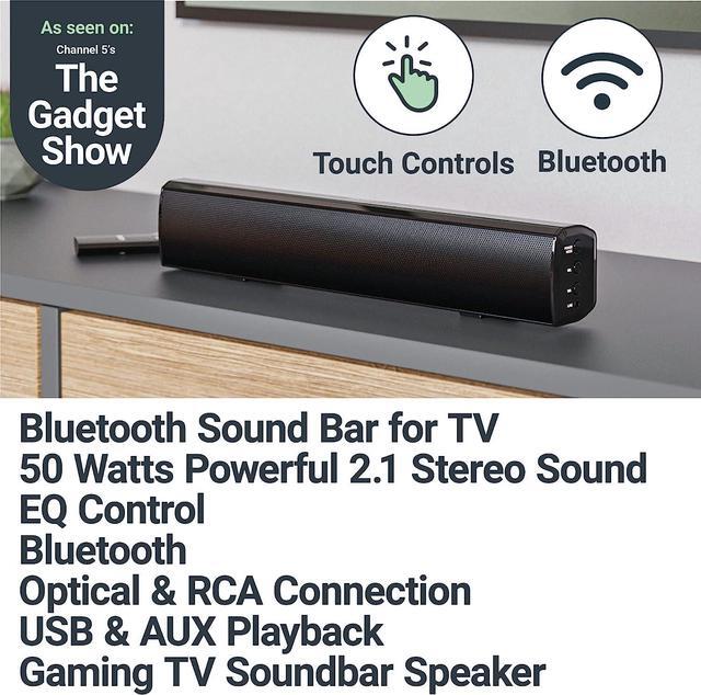 Alt view image 2 of 7 - Bowfell Small Sound Bar for TV with Bluetooth, RCA, USB, Opt, AUX Connection, Mini Sound/Audio System for TV Speakers/Home Theater, Gaming, Projectors, 50 watt, 15 inch