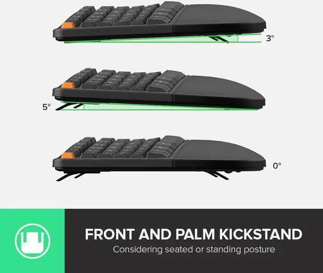 Alt view image 7 of 7 - Wireless Ergonomic Keyboard, Ergo Split Keyboard with Palm Rest for Natural Typing, 2.4G and Bluetooth, Full Size and US Layout, Compatible with Windows and Mac OS (GM905-Graphite)