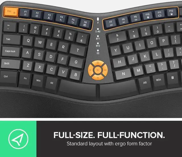 Alt view image 3 of 7 - Wireless Ergonomic Keyboard, Ergo Split Keyboard with Palm Rest for Natural Typing, 2.4G and Bluetooth, Full Size and US Layout, Compatible with Windows and Mac OS (GM905-Graphite)