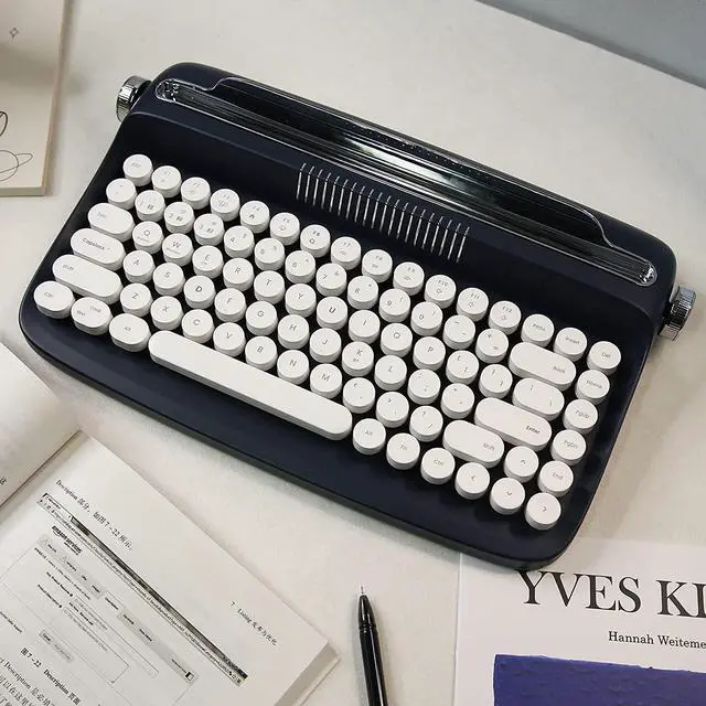 Alt view image 6 of 6 - ACTTO B303 Wireless Typewriter Keyboard, Retro Bluetooth Aesthetic Keyboard with Integrated Stand for Multi-Device (B303, Midnight)