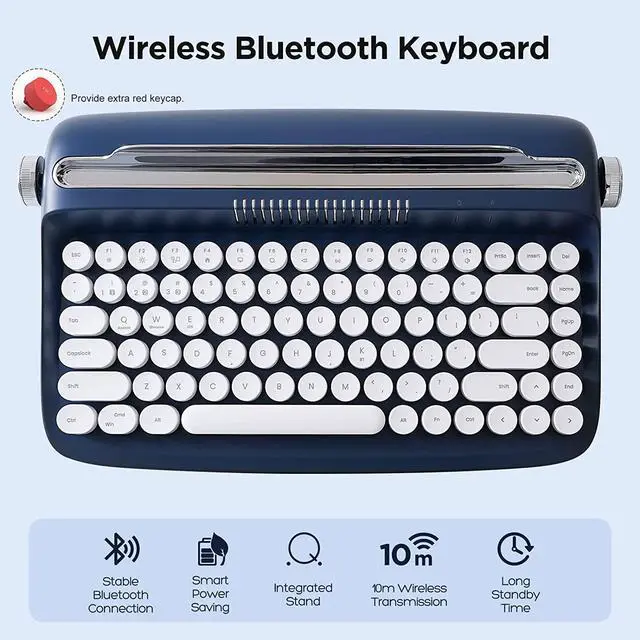 Alt view image 4 of 6 - ACTTO B303 Wireless Typewriter Keyboard, Retro Bluetooth Aesthetic Keyboard with Integrated Stand for Multi-Device (B303, Midnight)