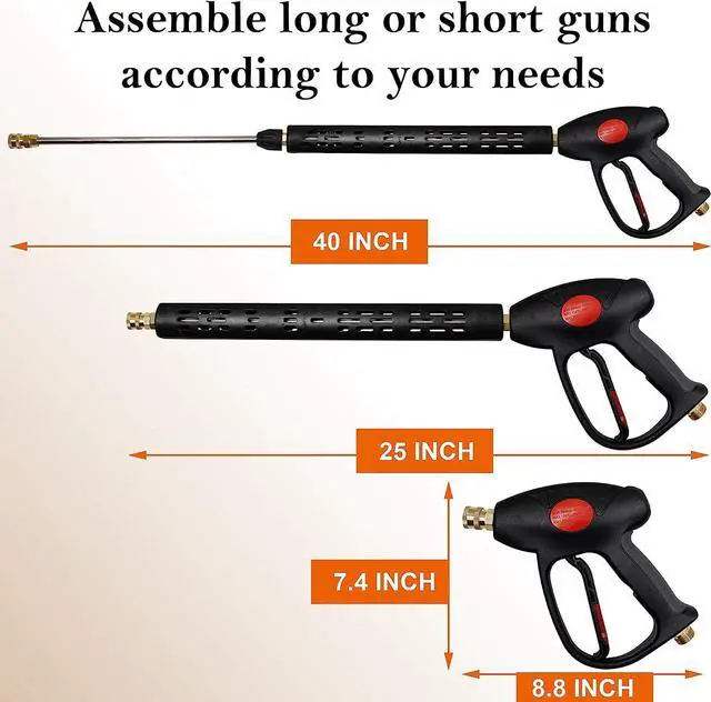 Alt view image 2 of 6 - Replacement Pressure Washer Gun with 16 Inch Extension Wand, 4000 PSI, Power Washer Gun with M22-15mm or M22-14mm Fitting, 5 Nozzle Tips, 40 Inch