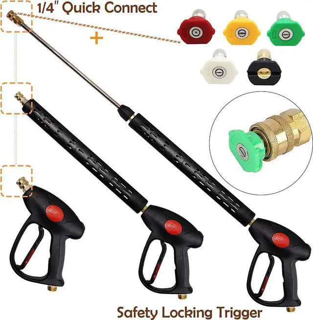 Alt view image 4 of 6 - Replacement Pressure Washer Gun with 16 Inch Extension Wand, 4000 PSI, Power Washer Gun with M22-15mm or M22-14mm Fitting, 5 Nozzle Tips, 40 Inch