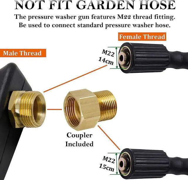 Alt view image 3 of 6 - Replacement Pressure Washer Gun with 16 Inch Extension Wand, 4000 PSI, Power Washer Gun with M22-15mm or M22-14mm Fitting, 5 Nozzle Tips, 40 Inch